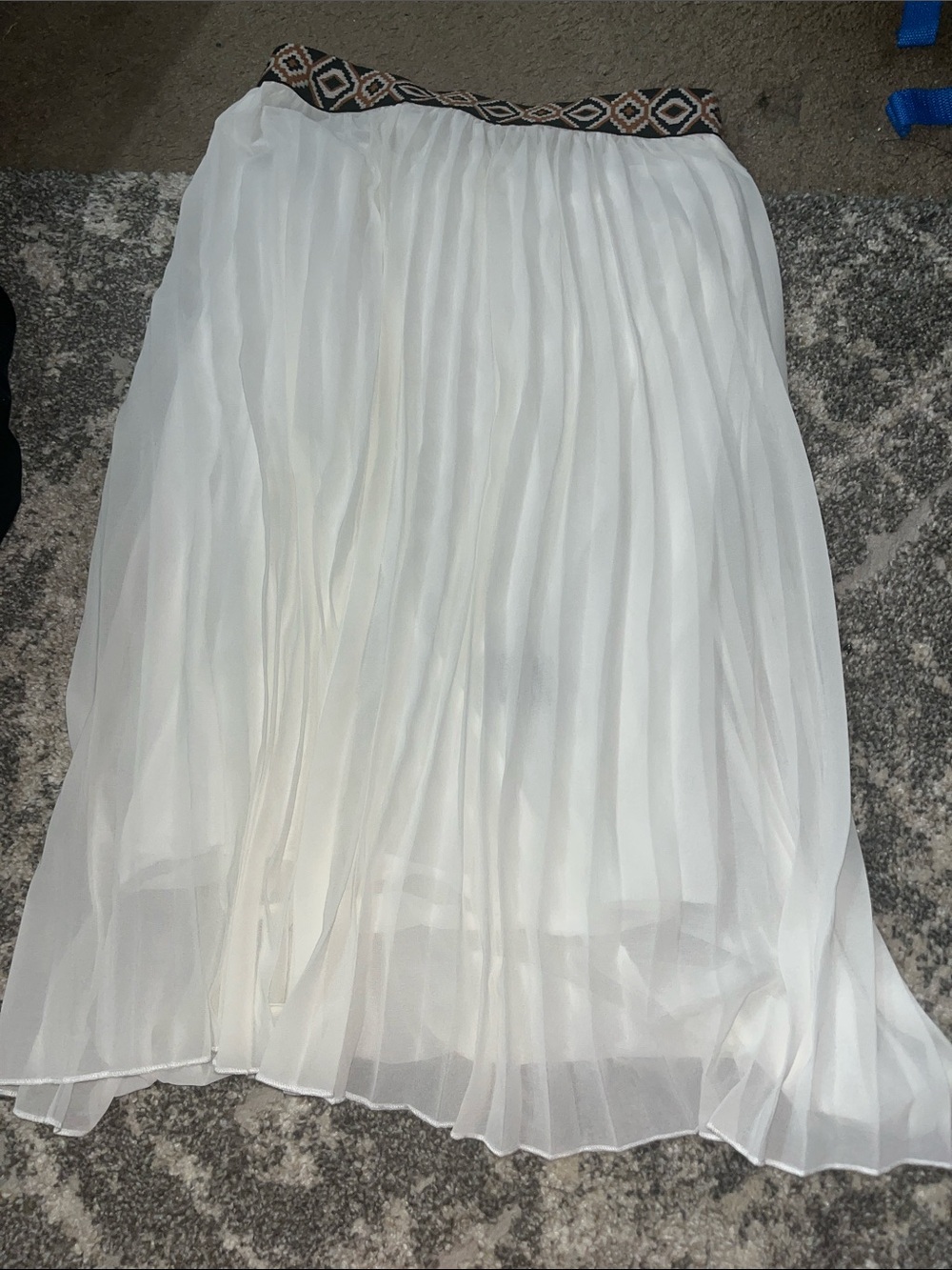 Magic White Pleated Midi Skirt with Patterned Waistband